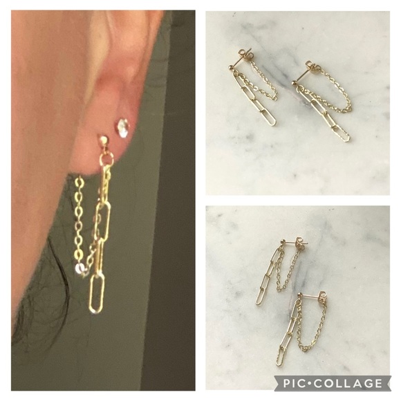 Gold plated 18K Drop Chain Earrings Handmade - Picture 1 of 4